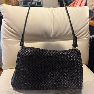Chic Black Woven Shoulder Bag